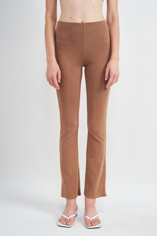 High Waist Rib Flared Pants