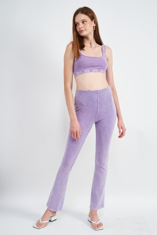 High Waist Rib Flared Pants