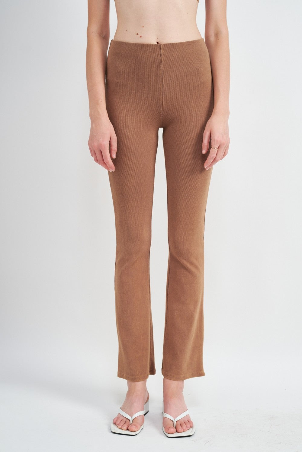 High Waist Rib Flared Pants