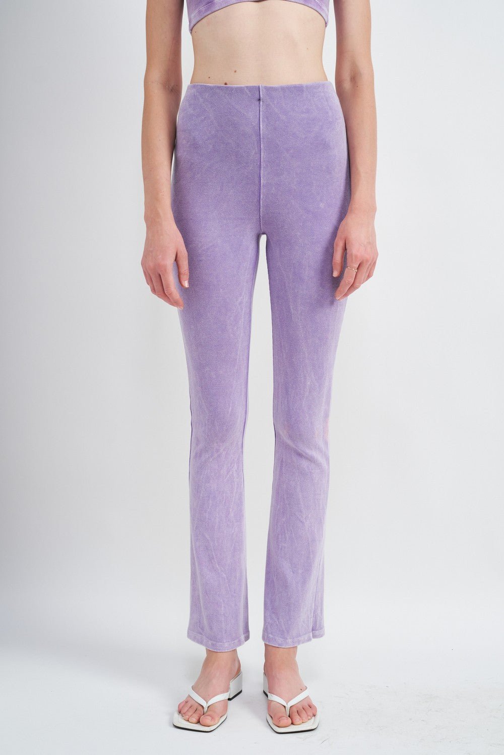 High Waist Rib Flared Pants