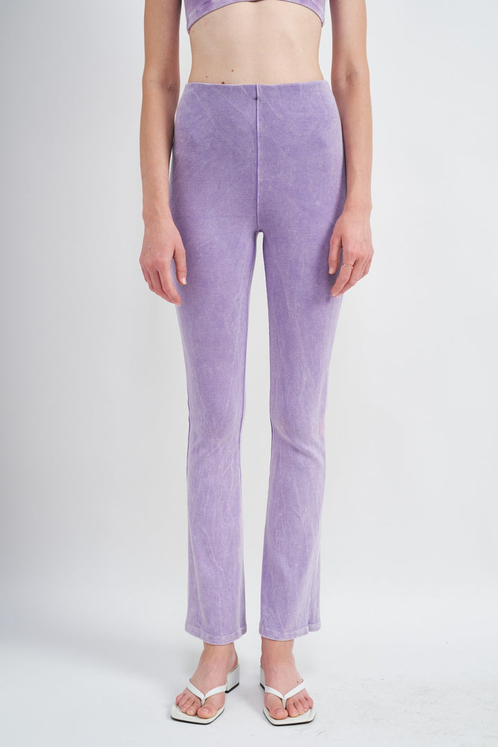 High Waist Rib Flared Pants