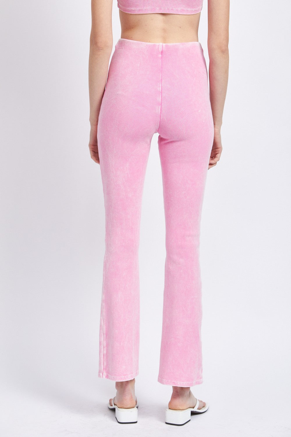High Waist Rib Flared Pants