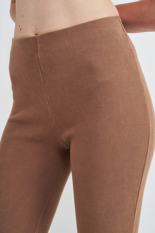 High Waist Rib Flared Pants