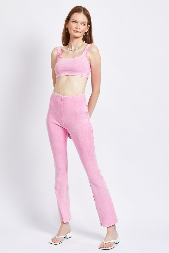 High Waist Rib Flared Pants
