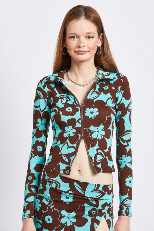 Truffle Printed Long Sleeve Dual Zip Top