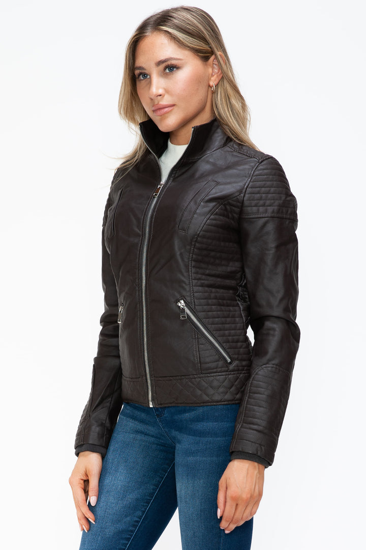 Ymi Faux Layered Double Zipper Jacket With Fuzzy Hood