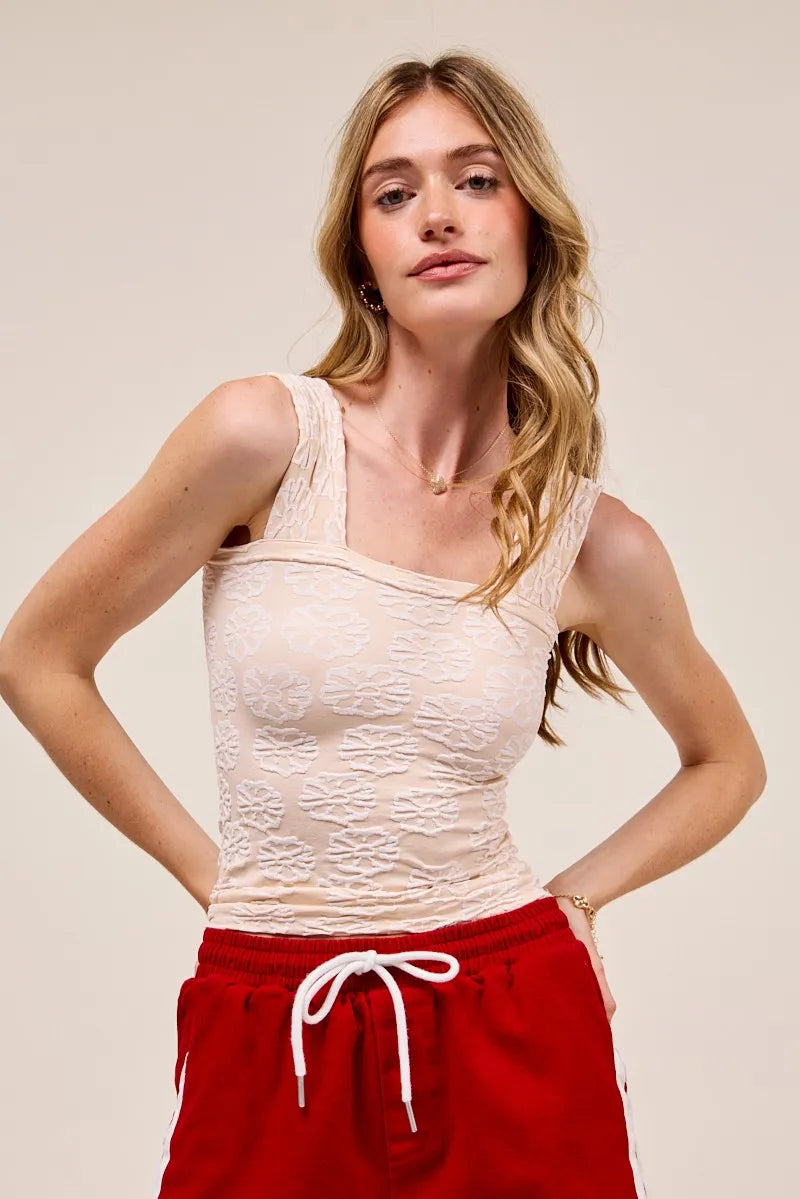 2Tone Oatmeal So Me Two Tone Floral Seamless Tank Top 1