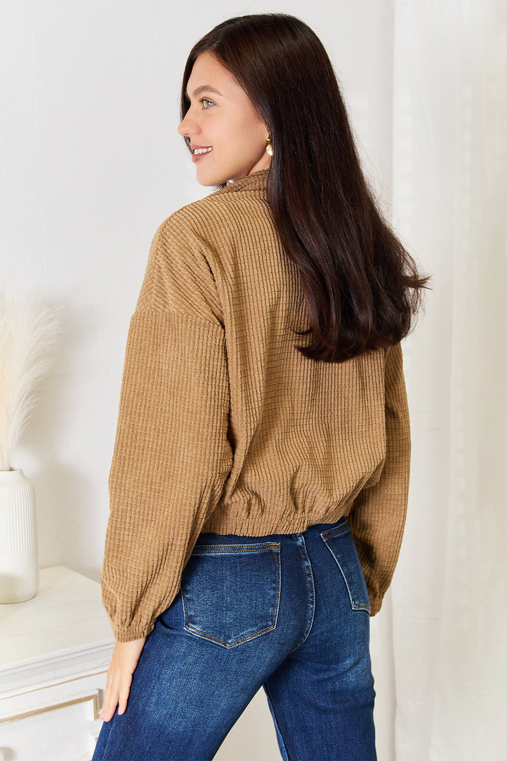 Camel Perfee Long Sleeve Dropped Shoulder Jacket