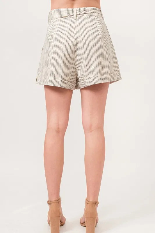 Black And The Why Linen Blend Striped Flowy Shorts