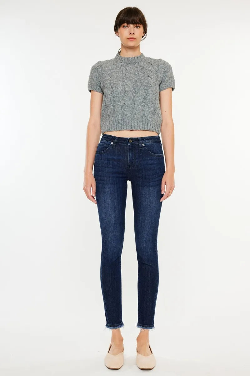 Dark Kancan High Rise Slim Fit Raw Hem Ankle Jeans