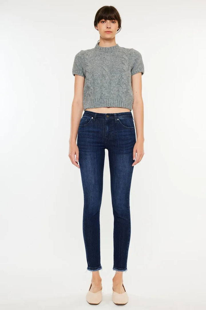 Dark Kancan High Rise Slim Fit Raw Hem Ankle Jeans