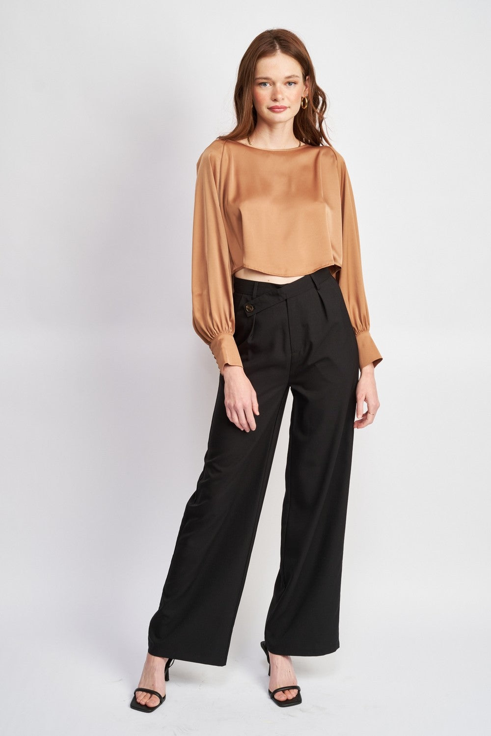 Black Long Sleeve Satin Blouse