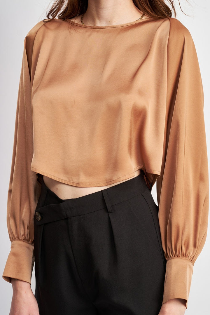 Black Long Sleeve Satin Blouse