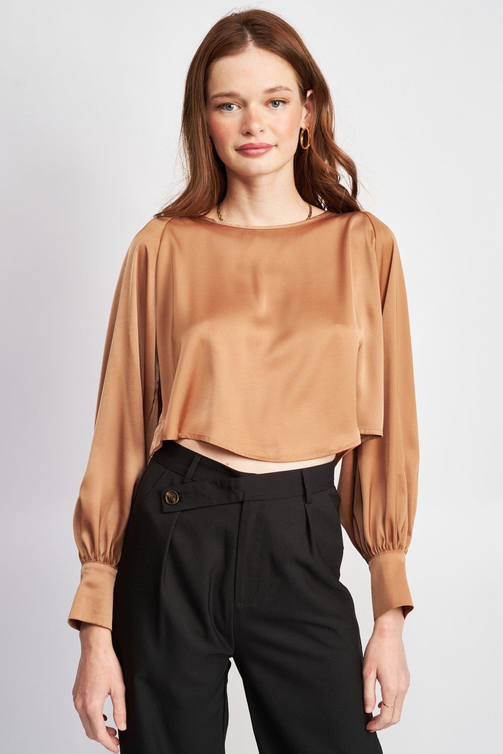 Black Long Sleeve Satin Blouse