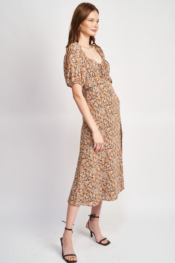 Floral Midi Dress Wtih Ruffle Details