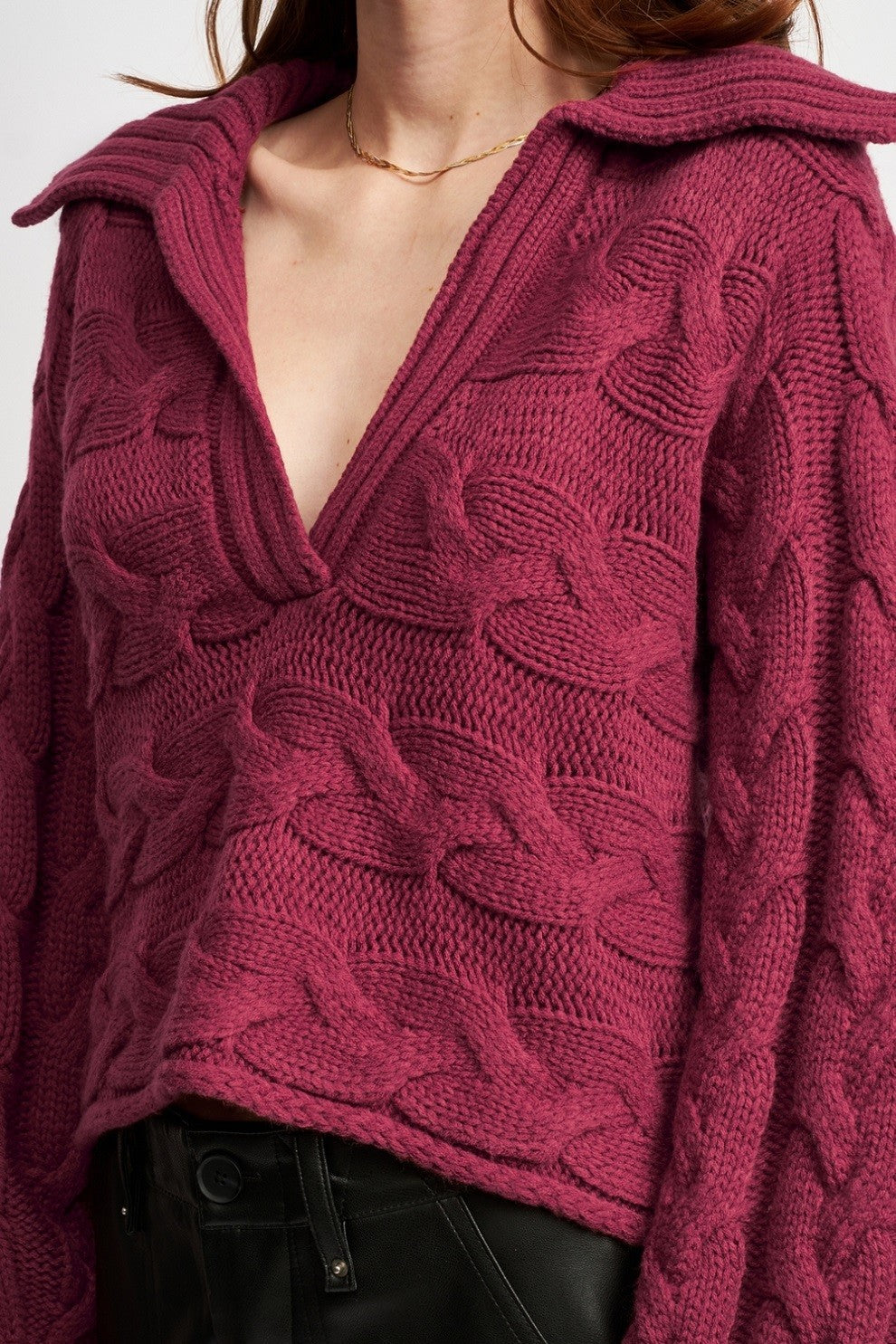 Berry Long Sleeve Collared Sweater