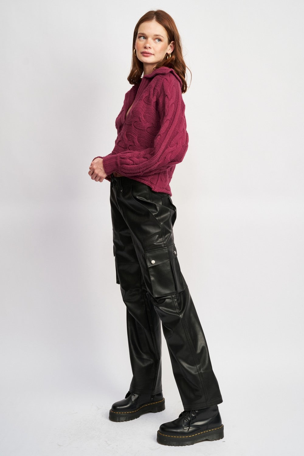 Berry Long Sleeve Collared Sweater