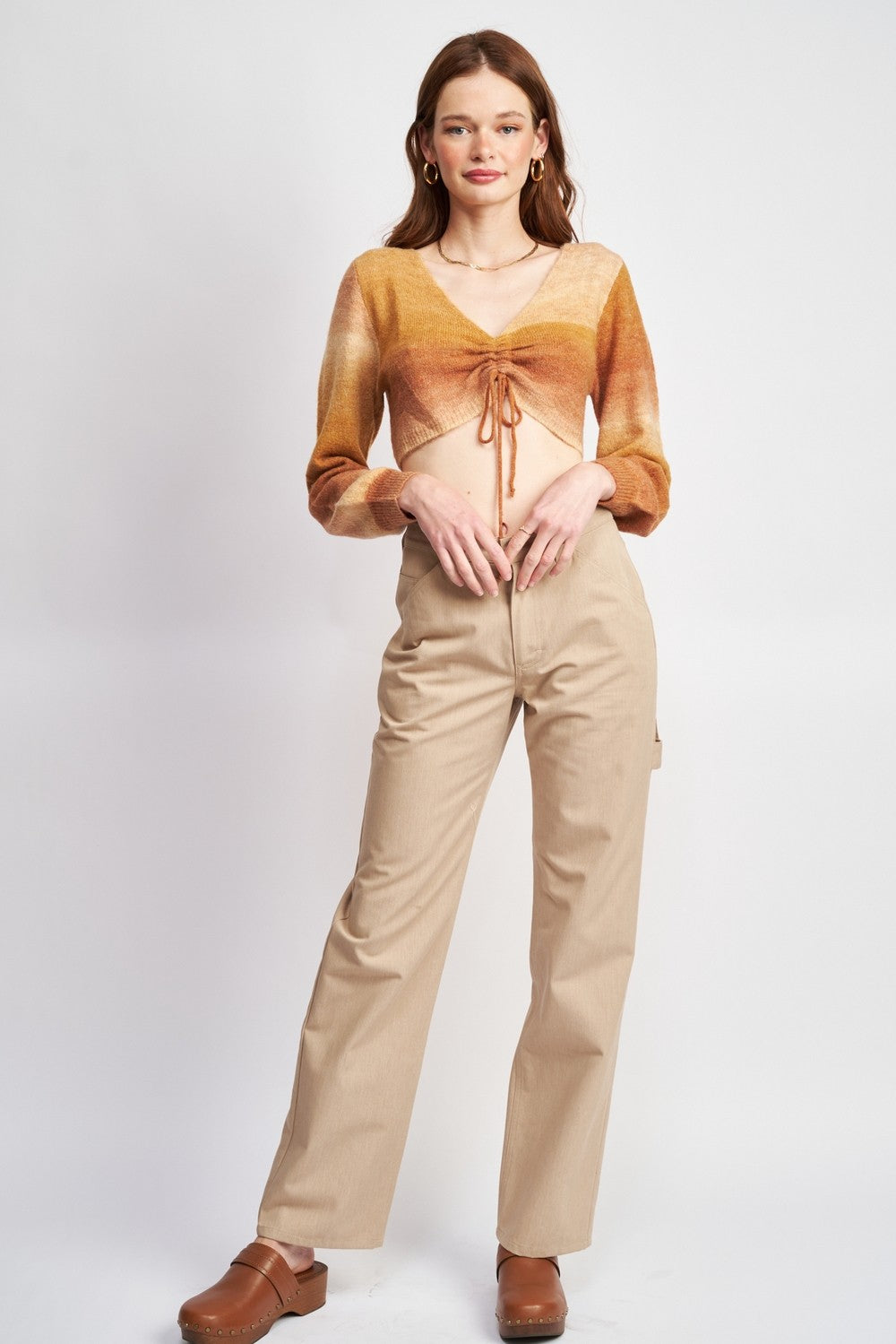 Saffron V Neck Ruched Crop Top