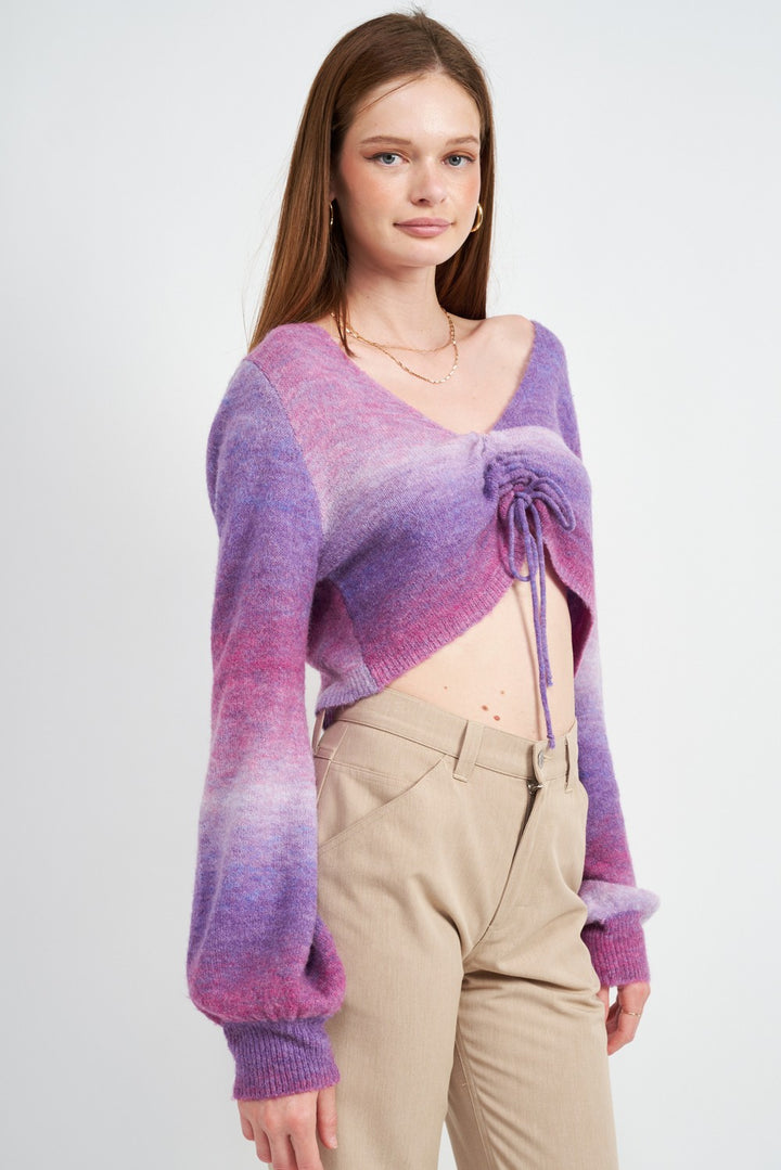 Purple V Neck Ruched Crop Top