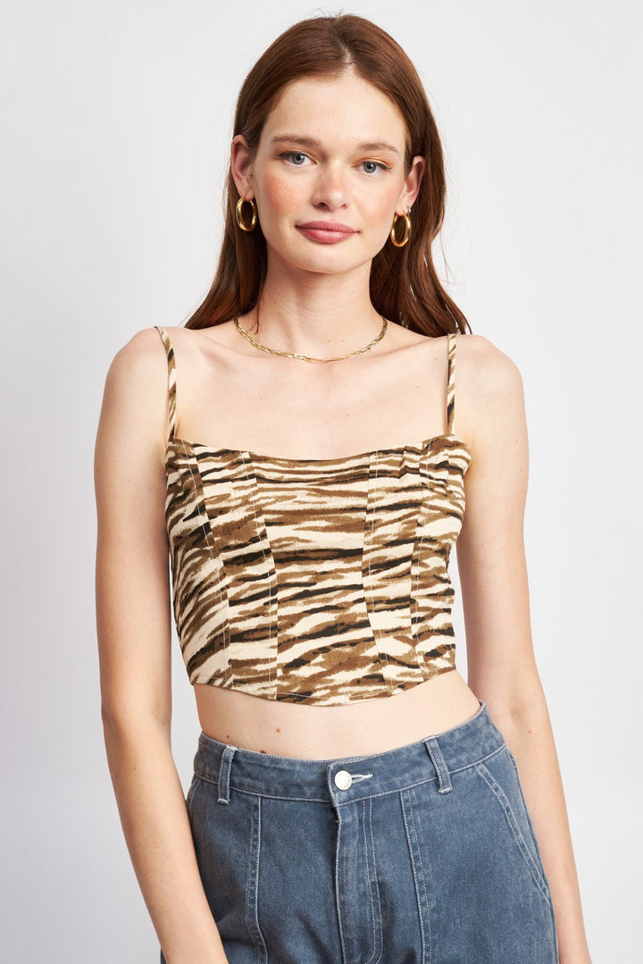 Taupe Printed Spaghetti Strap Bustier Top