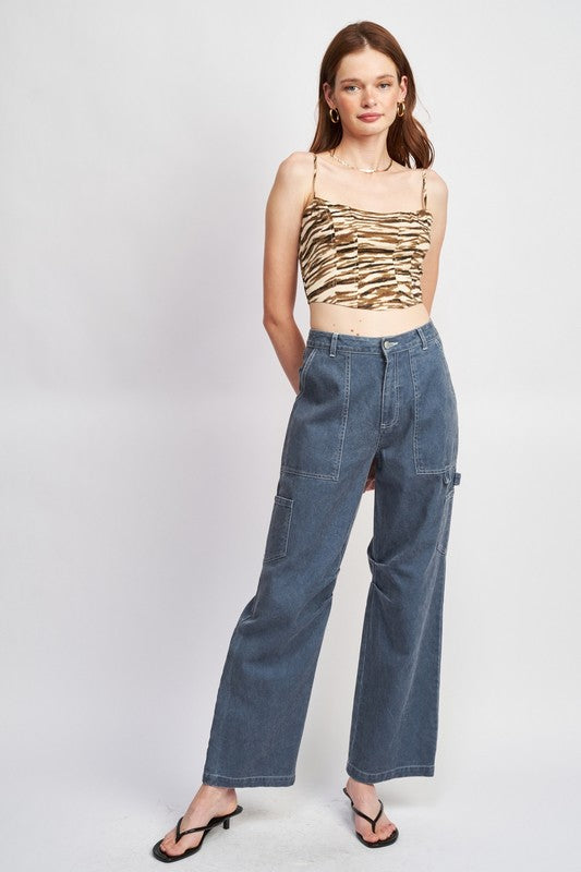 Printed Spaghetti Strap Bustier Top