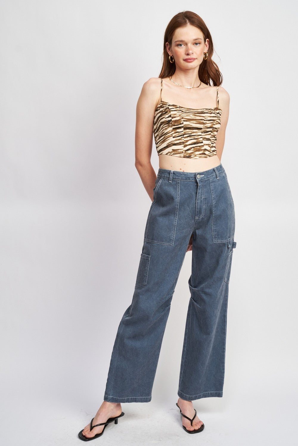 Printed Spaghetti Strap Bustier Top