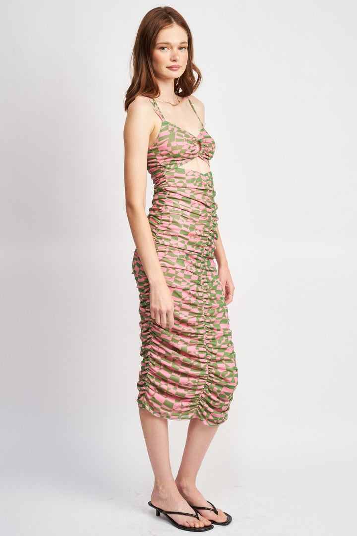 Spaghetti Strap Ruched Dress With Cut Out