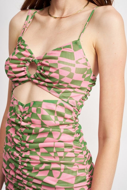 Spaghetti Strap Ruched Dress With Cut Out