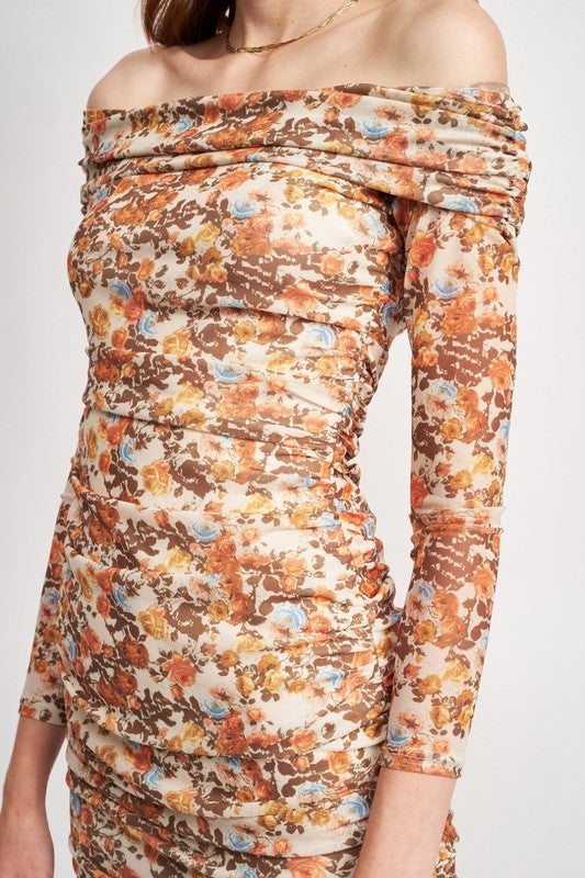 Off Shoulder Printed Floral Dress