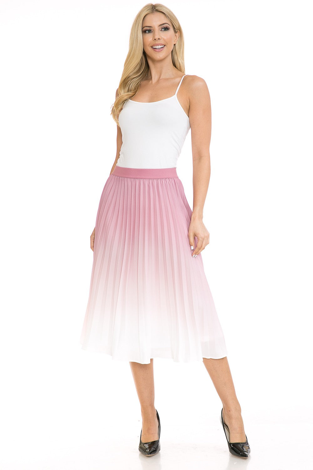 Red Womens High Waist Pleated A Line Swing