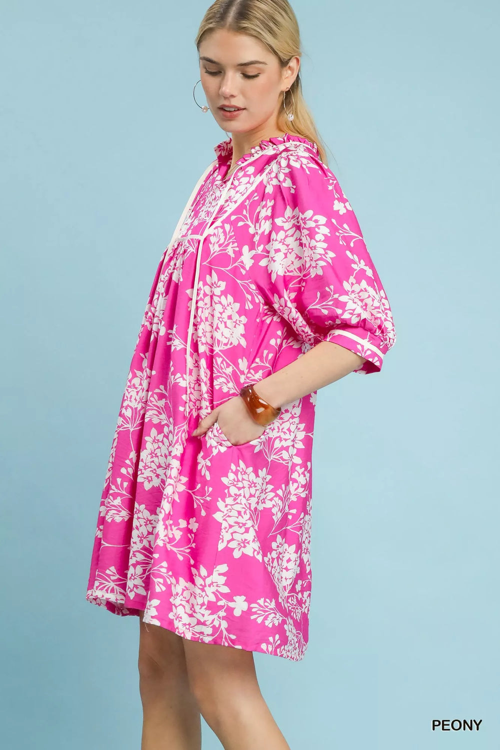 Peony Umgee Floral Babydoll Dress With Pockets