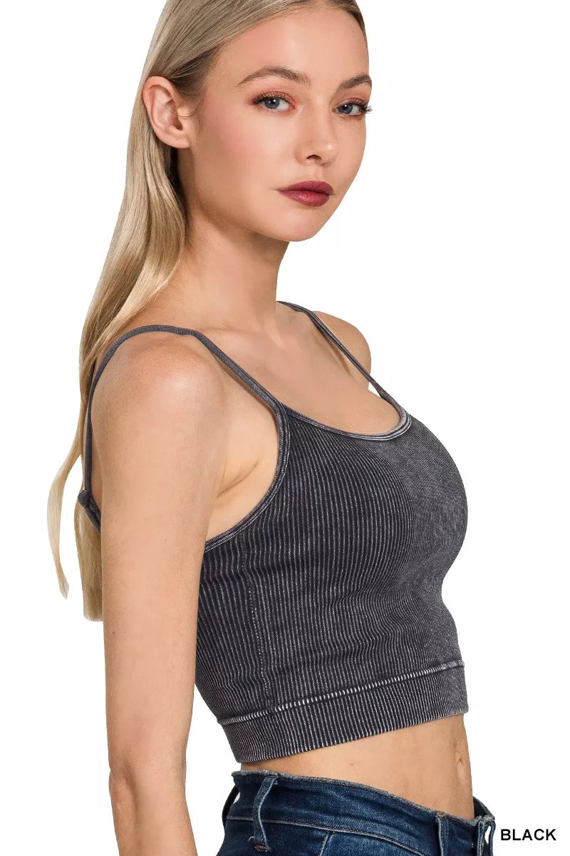 Black Zenana Stone Washed Ribbed Seamless Tank Top