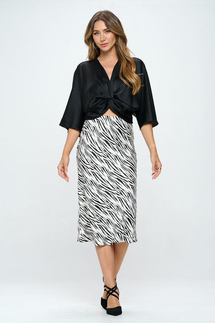 Satin Vibrant Short Sleeve Top With Front Twist