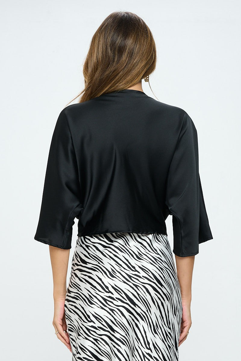Satin Vibrant Short Sleeve Top With Front Twist