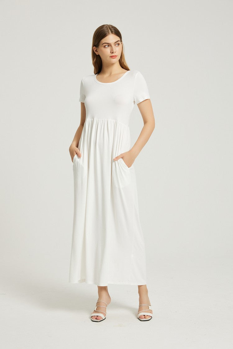 White Womens Summer Casual Maxi Dress With Pocket 1