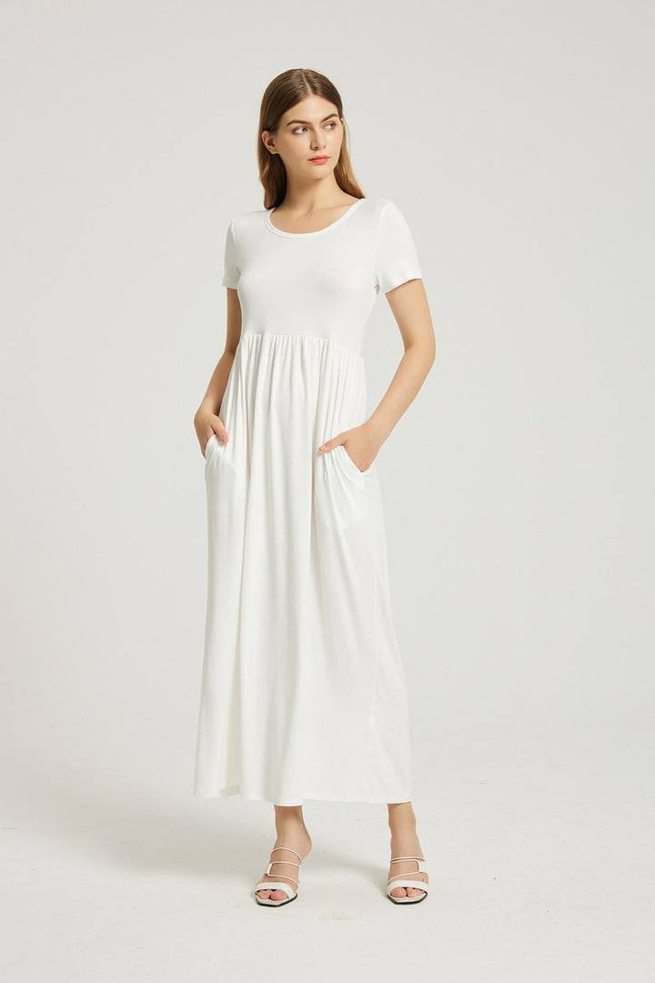 White Womens Summer Casual Maxi Dress With Pocket 1