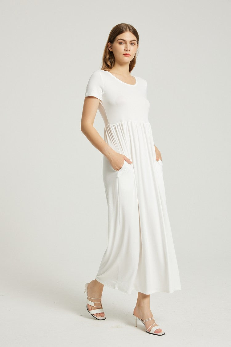 White Womens Summer Casual Maxi Dress With Pocket 1