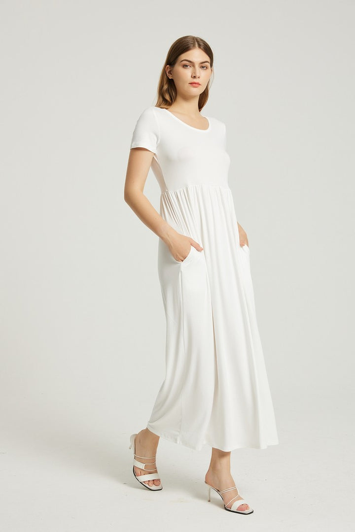 White Womens Summer Casual Maxi Dress With Pocket 1