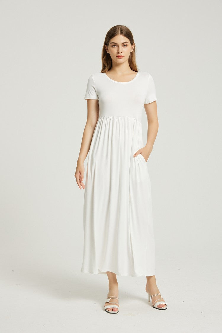 White Womens Summer Casual Maxi Dress With Pocket 1