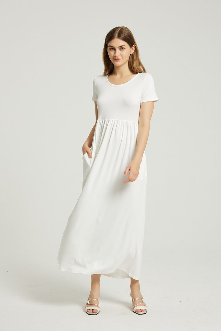 White Womens Summer Casual Maxi Dress With Pocket 1