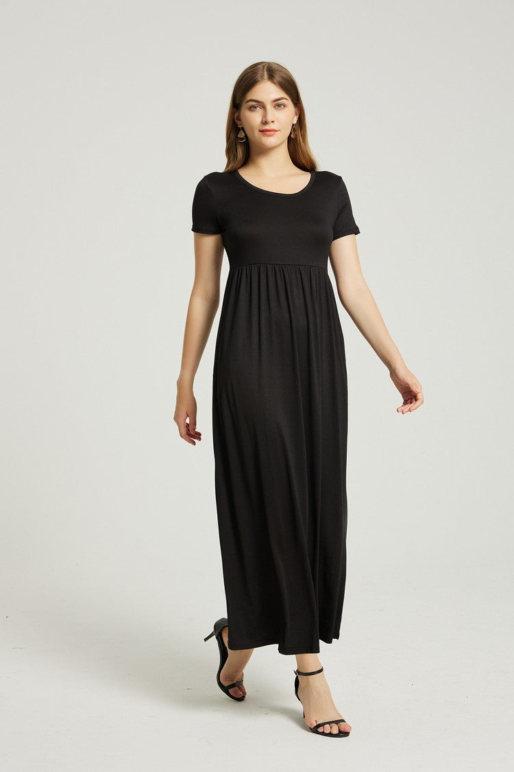 Black Womens Summer Casual Maxi Dress With Pocket