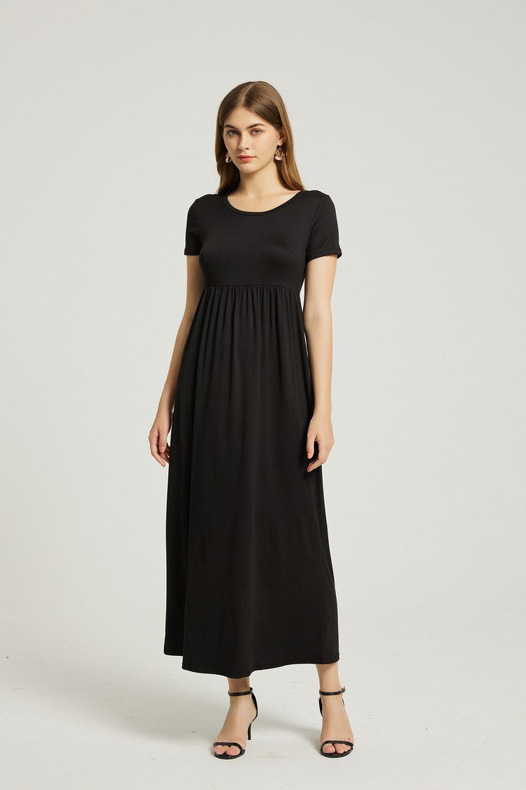 Black Womens Summer Casual Maxi Dress With Pocket