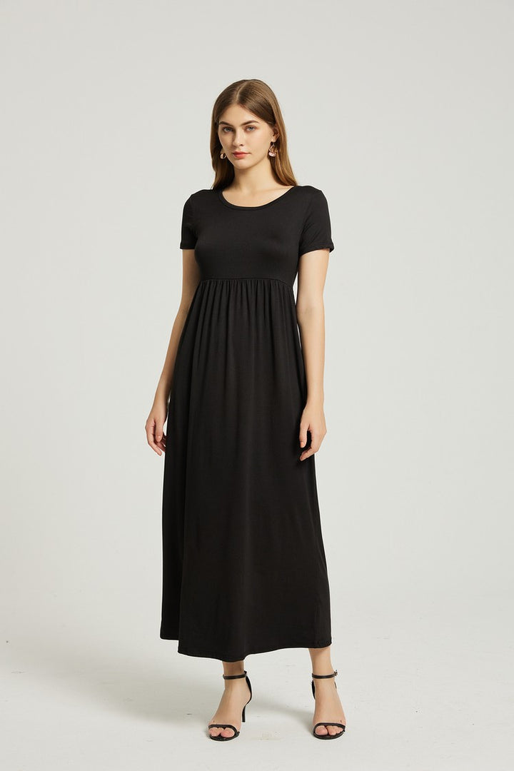 Black Womens Summer Casual Maxi Dress With Pocket