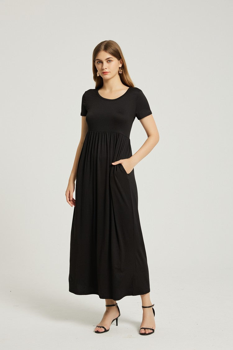 Black Womens Summer Casual Maxi Dress With Pocket