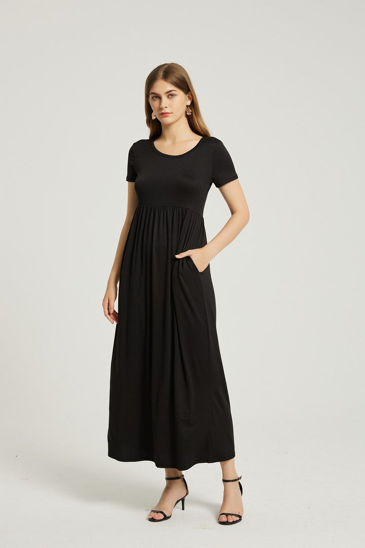 Black Womens Summer Casual Maxi Dress With Pocket