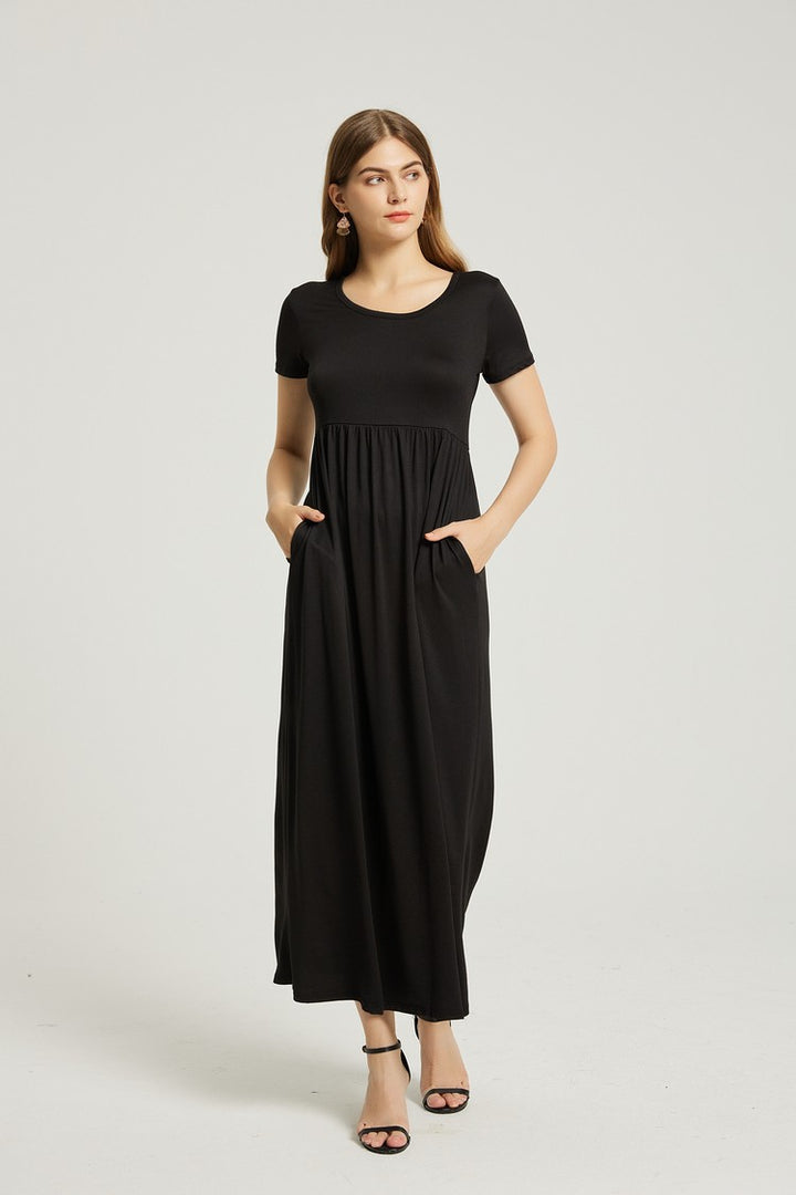 Black Womens Summer Casual Maxi Dress With Pocket