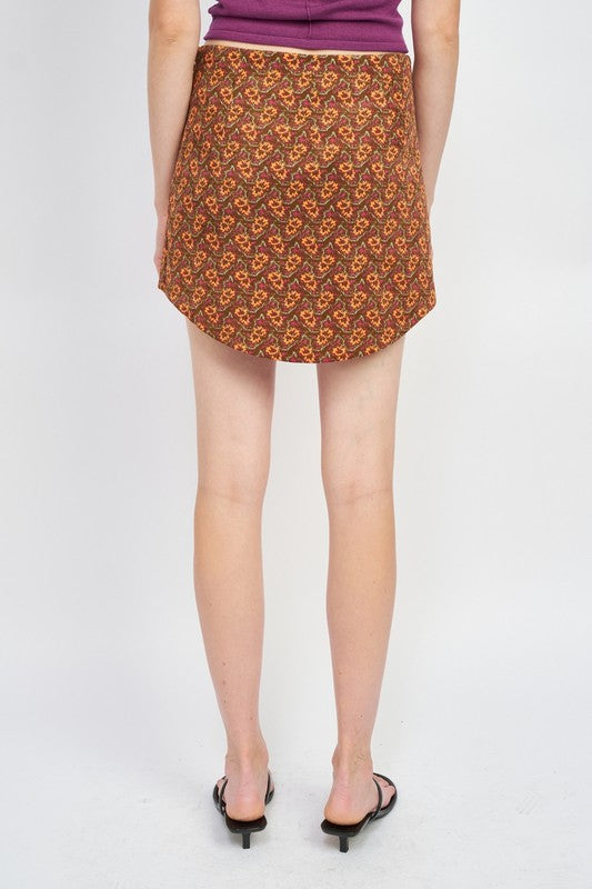 Printed Mini Skirt With Curved Hem