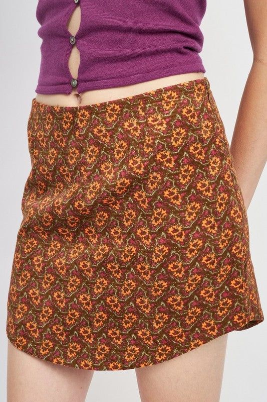 Printed Mini Skirt With Curved Hem