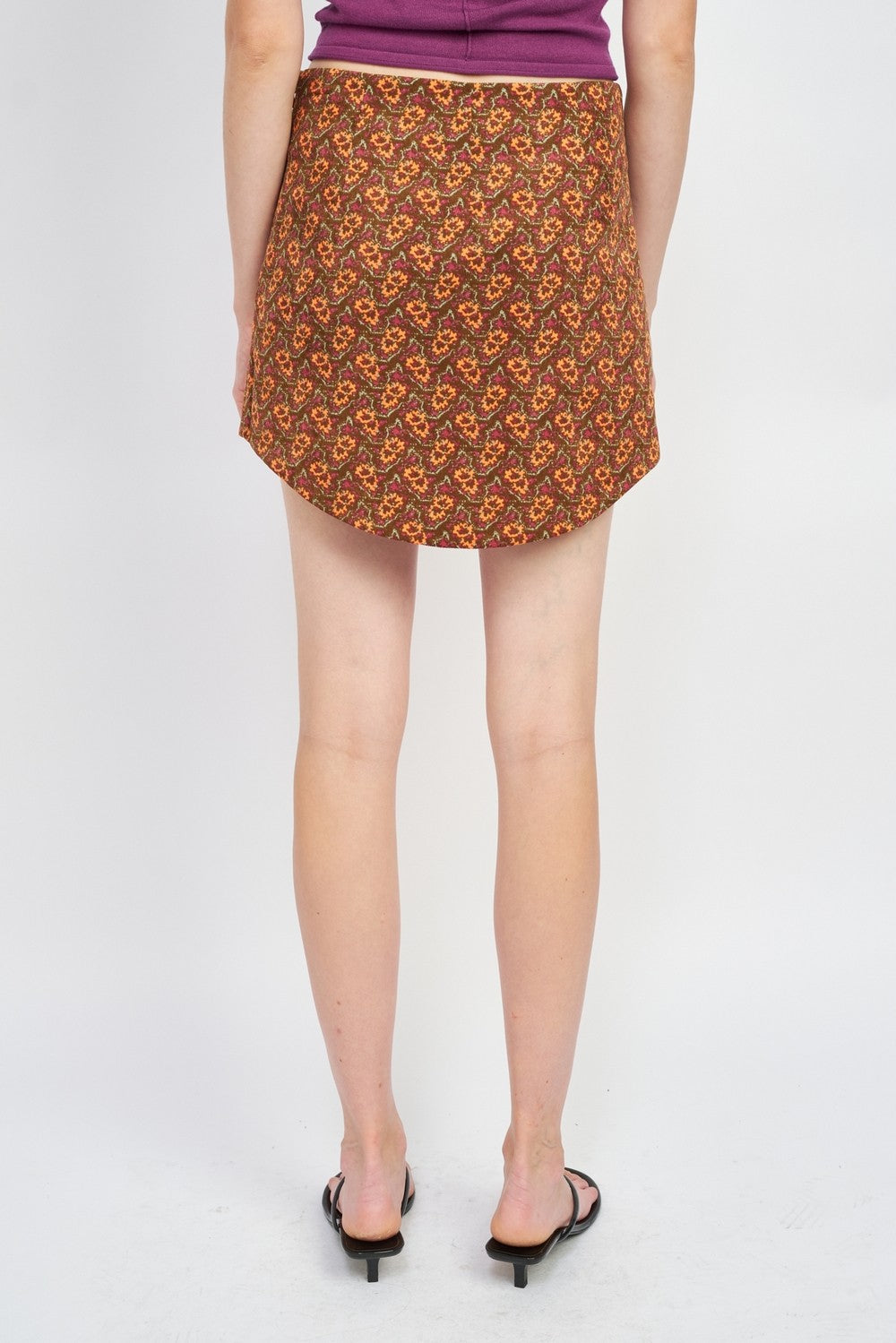 Printed Mini Skirt With Curved Hem