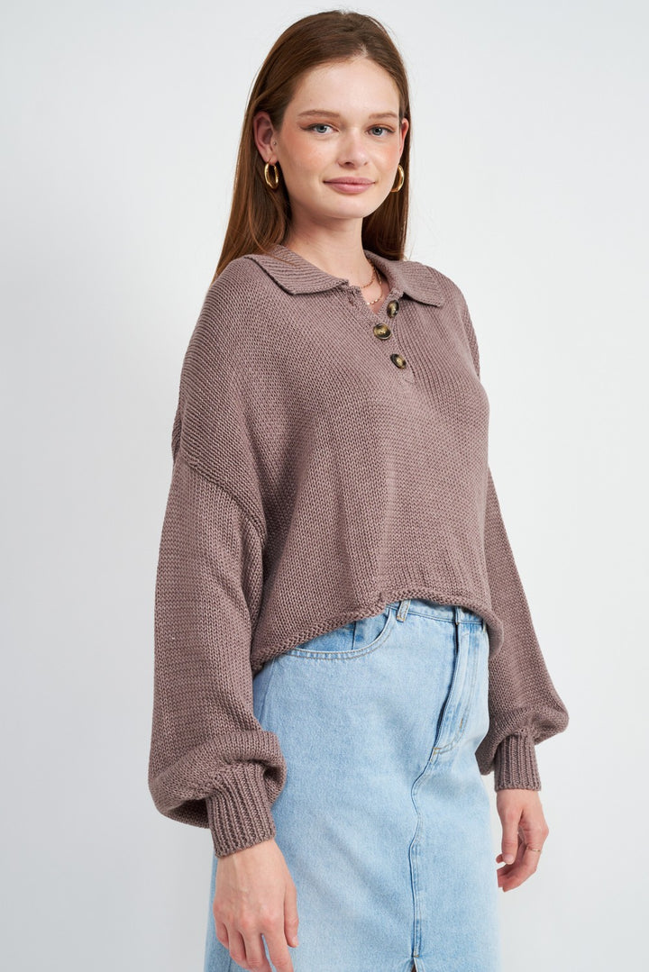 Button Up Boxy Cropped Sweater